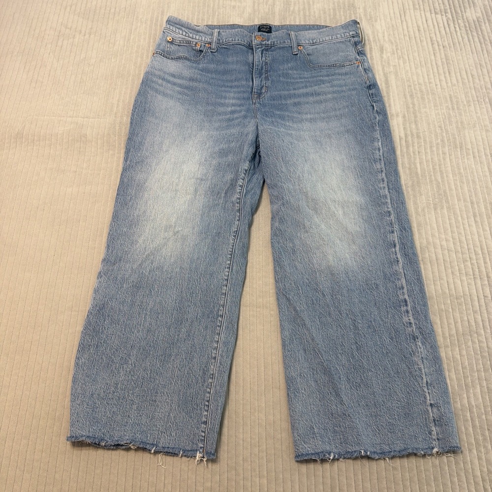 J.Crew Womens Wide-Leg Crop High Rise Blue Denim Jeans 32 Meas: 36x26